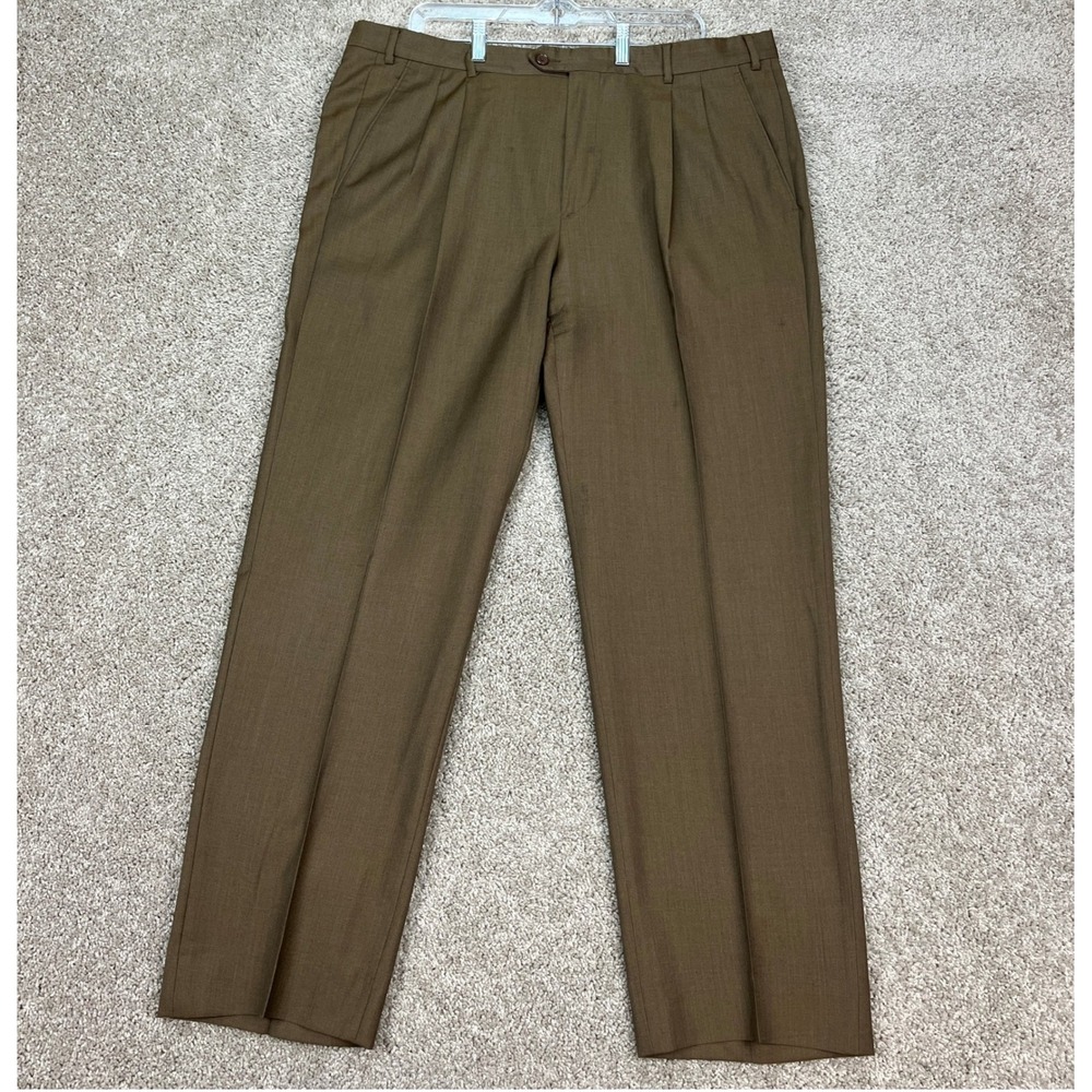 Santorelli Luxury Serge Pants Mens 38x32 Tobacco Brown Straight Leg Pleated Wool